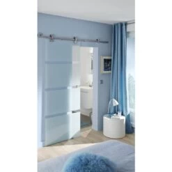 Porte Coulissante Verre HORIZON Blanc+taupe