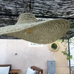 Abat-jour Chapeau Ondulé En Paille De Palmier Du Maroc Fait Main -Décor Soldes abat jour chapeau ondule fait main 2
