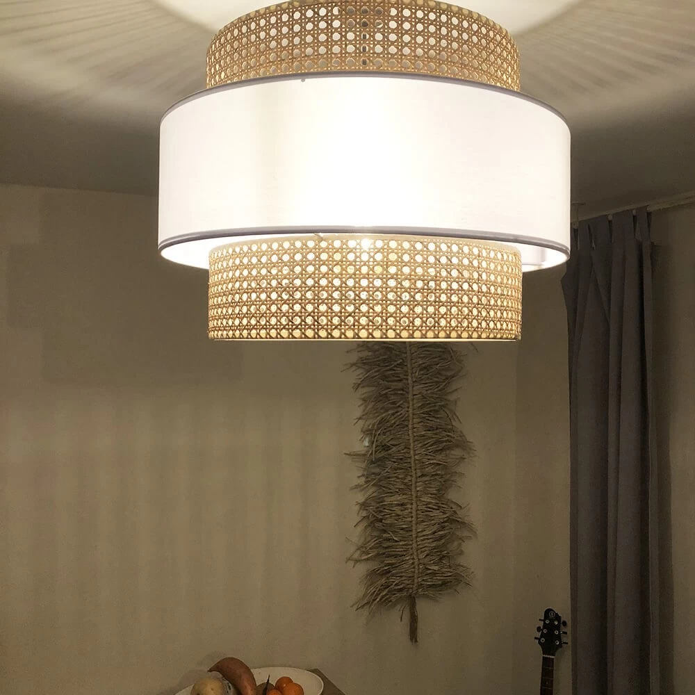 Abat-jour Pour Suspension Cannage Et Blanc "Mary" 50 Cm - 3 Cercles 4 Abat-jour Pour Suspension Cannage Et Blanc "Mary" 50 Cm - 3 Cercles – Image 2