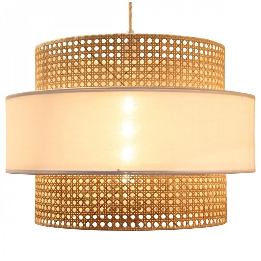 Abat-jour Pour Suspension Cannage Et Blanc "Mary" 50 Cm - 3 Cercles 3 Abat-jour Pour Suspension Cannage Et Blanc "Mary" 50 Cm - 3 Cercles