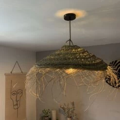 Abat-jour Pour Suspension Parasol M En Fibre Alfa Naturelle Tressée -Décor Soldes abat jour tresse suspendu parasol 50 cm alfa naturel 2