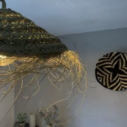 Abat-jour Pour Suspension Parasol M En Fibre Alfa Naturelle Tressée -Décor Soldes abat jour tresse suspendu parasol 50 cm alfa naturel 3