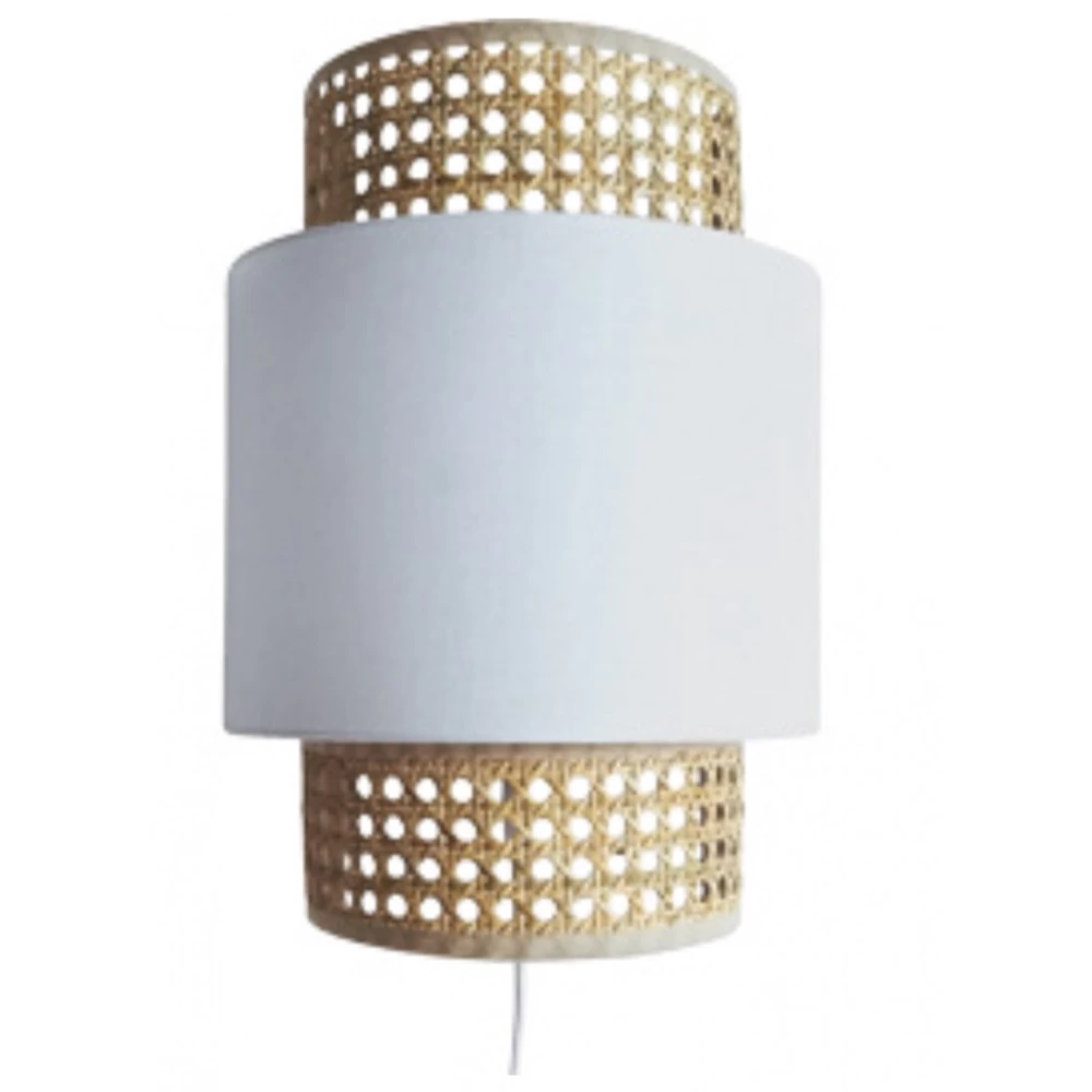 Applique Luminaire En Cannage Avec Abat-jour Tissu Blanc 4 Applique Luminaire En Cannage Avec Abat-jour Tissu Blanc – Image 2