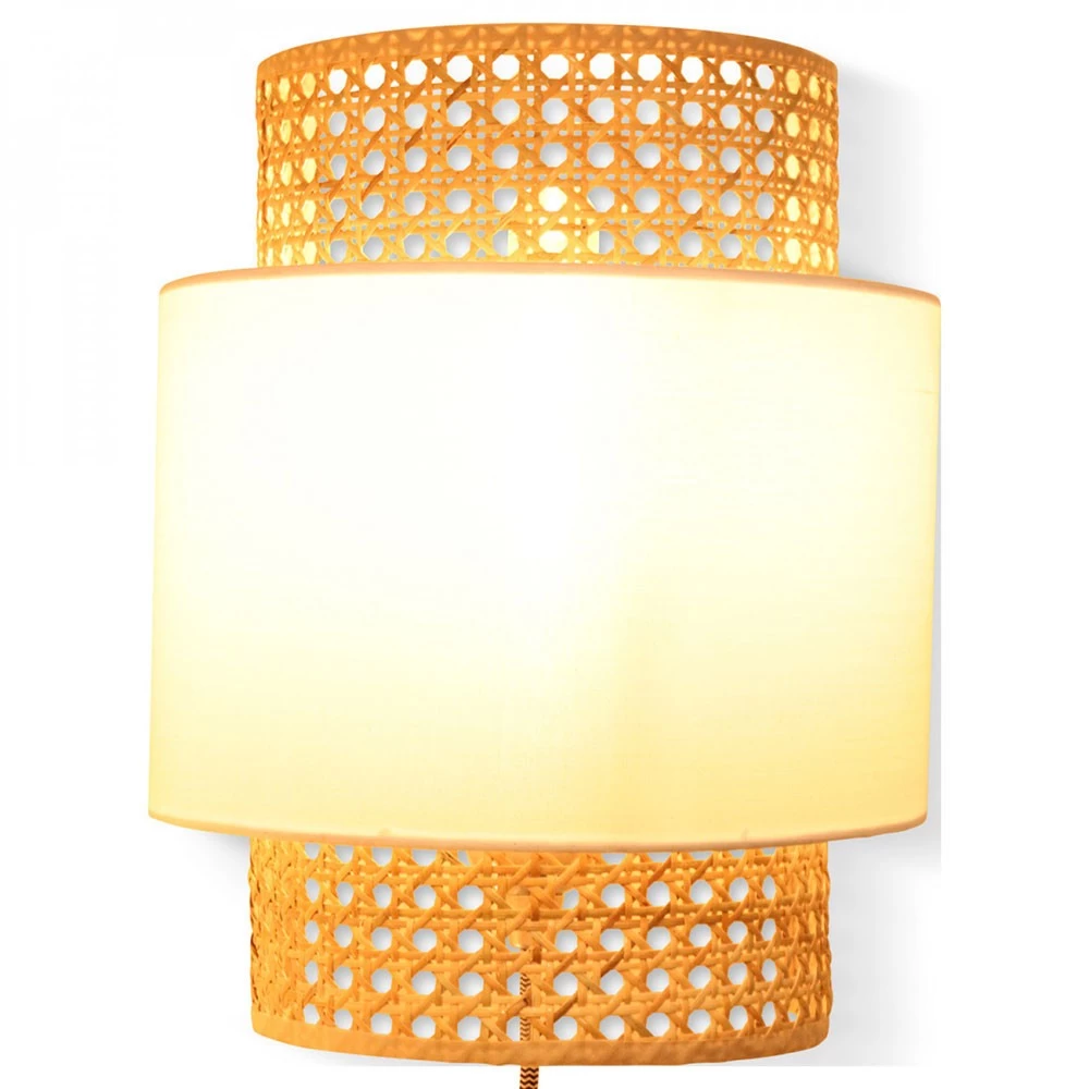 Applique Luminaire En Cannage Avec Abat-jour Tissu Blanc 3 Applique Luminaire En Cannage Avec Abat-jour Tissu Blanc