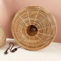 Applique Murale En Rotin Naturel Ronde D48cm - électrifiée