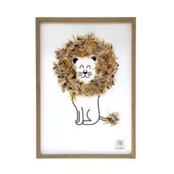 Cadre Tableau Herbier De Fleurs Séchées Lion Jaune