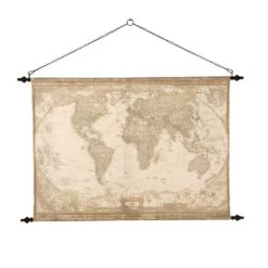 Carte Du Monde Format Mural XXL "GlobeTrotter" En Toile Avec Support Métal