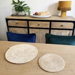 Dessous De Plat Artisanat Berbère Rond En Raphia -Décor Soldes dessous de plat berbere rond en raphia 5