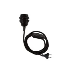 Douille E27 Noire Avec Interrupteur Et Cordon + Prise De Courant