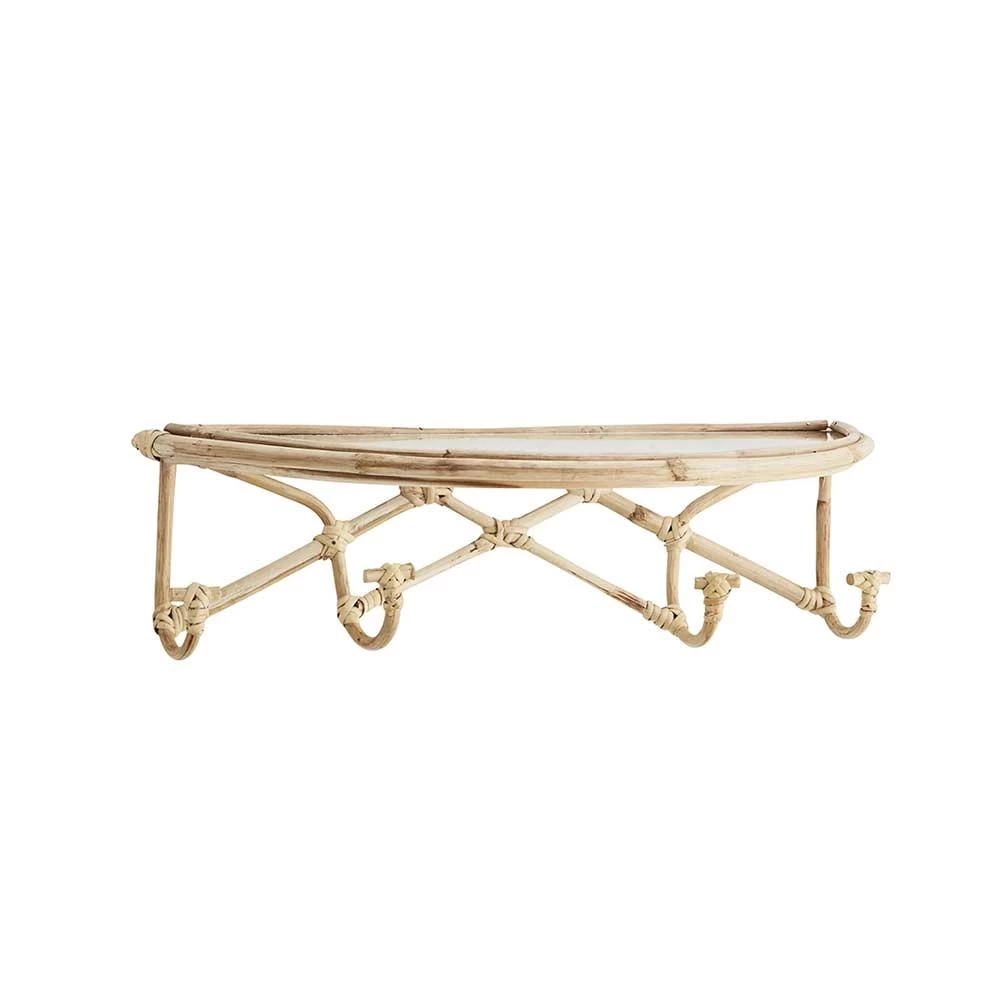 Etagère Murale Naturelle En Bambou Avec Tablette En Verre Et 4 Crochets 5 Etagère Murale Naturelle En Bambou Avec Tablette En Verre Et 4 Crochets – Image 3