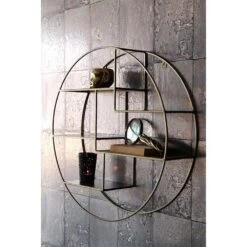 Etagère Ronde En Métal Doré Avec 5 Tablettes - Madam Stoltz -Décor Soldes etagere ronde dore 5 tablettes madam stoltz 2