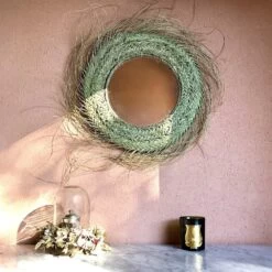 Miroir Marocain L "Pablo" En Fibre Naturelle Avec Franges