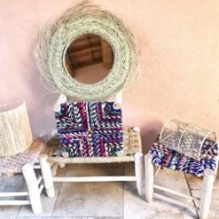 Miroir Marocain L "Pablo" En Fibre Naturelle Avec Franges -Décor Soldes grand miroir feuilles de palmier 3