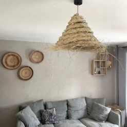 Abat-jour En Paille Alfa Ajouré Pour Lustre Fait Au Maroc XL Doum -Décor Soldes grande suspension doum ajouree 2
