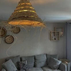 Abat-jour En Paille Alfa Ajouré Pour Lustre Fait Au Maroc XL Doum -Décor Soldes grande suspension doum ajouree 3