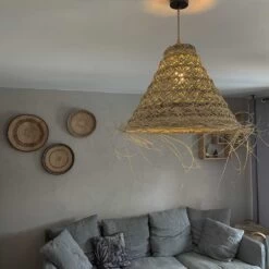 Abat-jour Pour Suspension Naturelle XL Doum Fibres Alfa Tressées -Décor Soldes grande suspension fibres de palmier 2