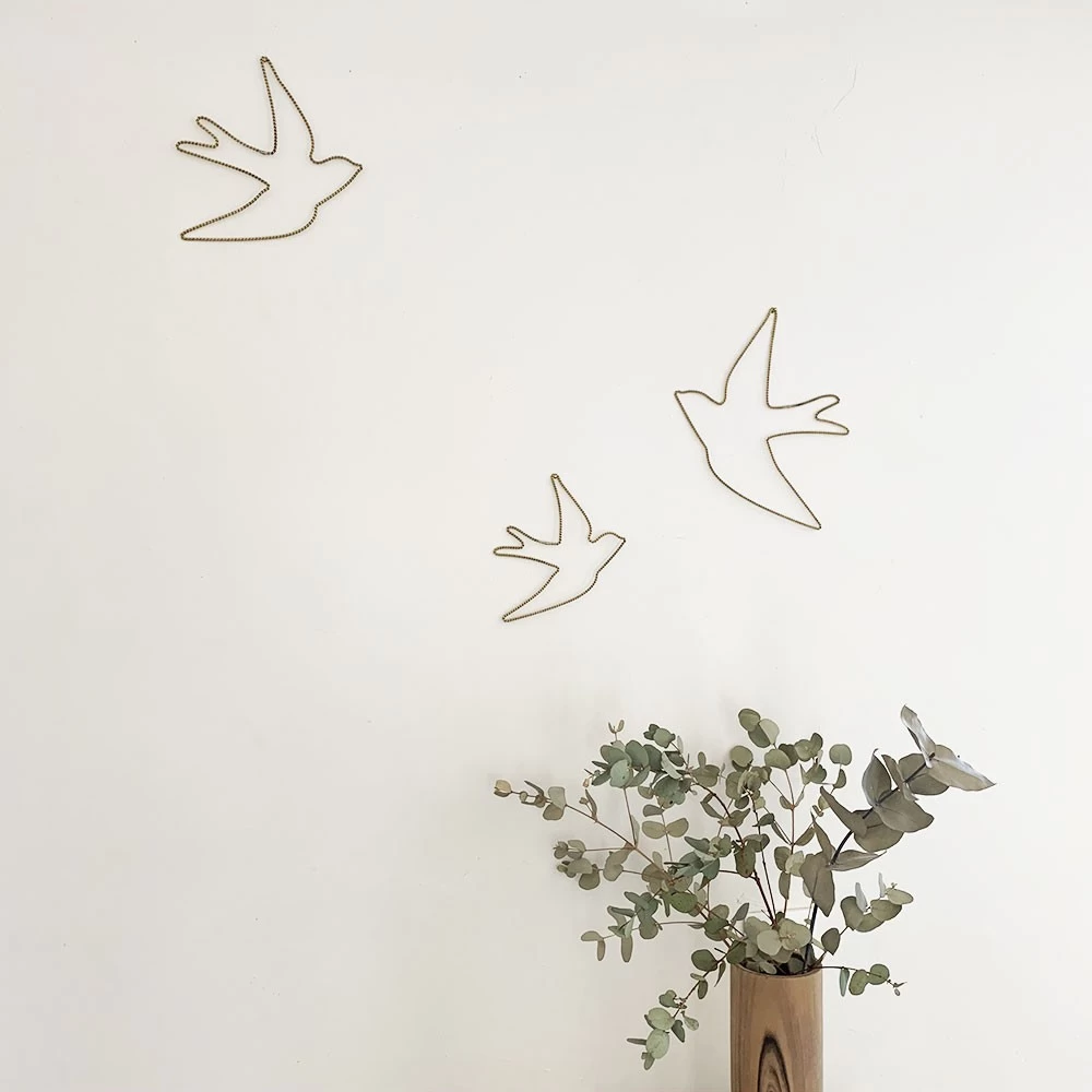 Hirondelle Déco Murale En Métal Doré Torsadé Fabriquée à La Main 3 Hirondelle Déco Murale En Métal Doré Torsadé Fabriquée à La Main