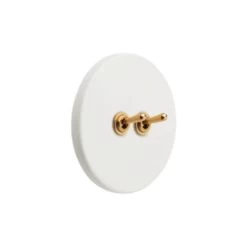 Interrupteur Double Blanc Et Doré - Laiton En Porcelaine De Limoges Rétro Chic