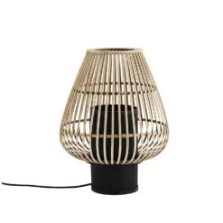 Lampe à Poser En Bambou Naturel Base Métal Noire - Madam Stoltz