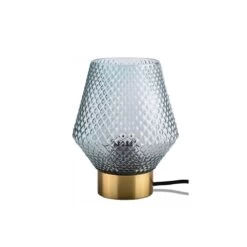 Lampe à Poser En Verre Ciselé Coloris Bleu Et Base Dorée