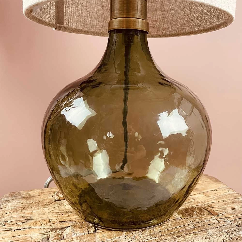 Lampe à Poser En Verre Coloris Vert Et Abat Jour Lin H38cm 5 Lampe à Poser En Verre Coloris Vert Et Abat Jour Lin H38cm – Image 3