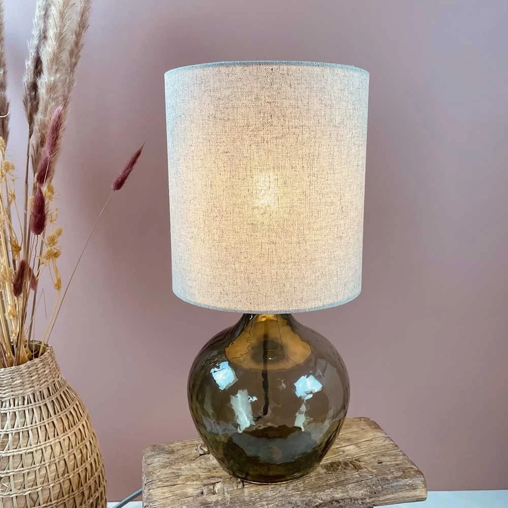 Lampe à Poser En Verre Coloris Vert Et Abat Jour Lin H38cm 6 Lampe à Poser En Verre Coloris Vert Et Abat Jour Lin H38cm – Image 4