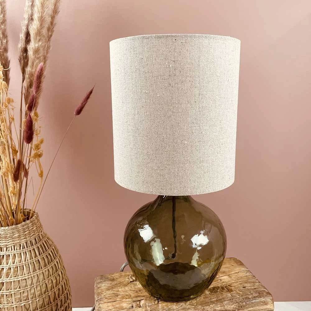 Décor Soldes -Décor Soldes lampe a poser en verre coloris vert et abat jour lin h38cm