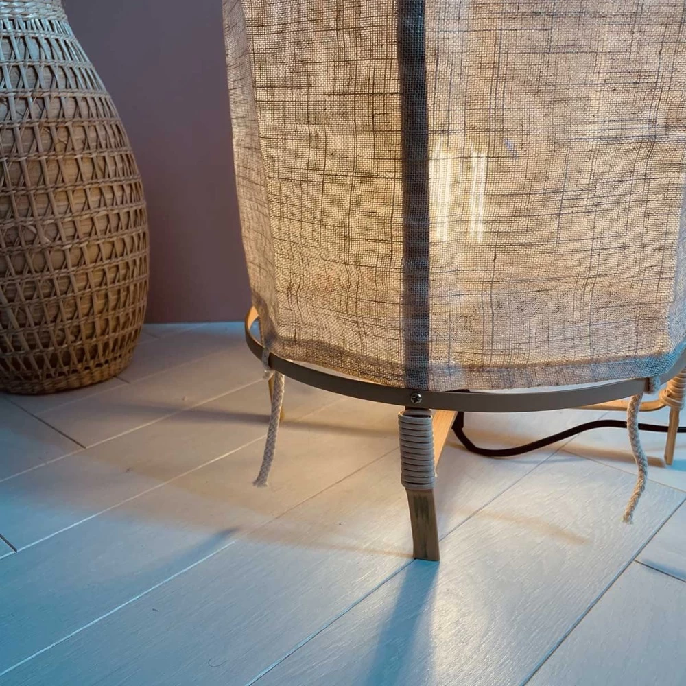 Lampe à Poser Goa Bambou Et Tissu Lin écru 4 Lampe à Poser Goa Bambou Et Tissu Lin écru – Image 2