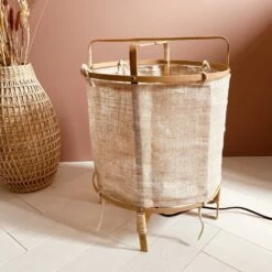 Lampe à Poser Goa Bambou Et Tissu Lin écru 8 Lampe à Poser Goa Bambou Et Tissu Lin écru -Décor Soldes lampe a poser goa bambou et tissu lin ecru 2