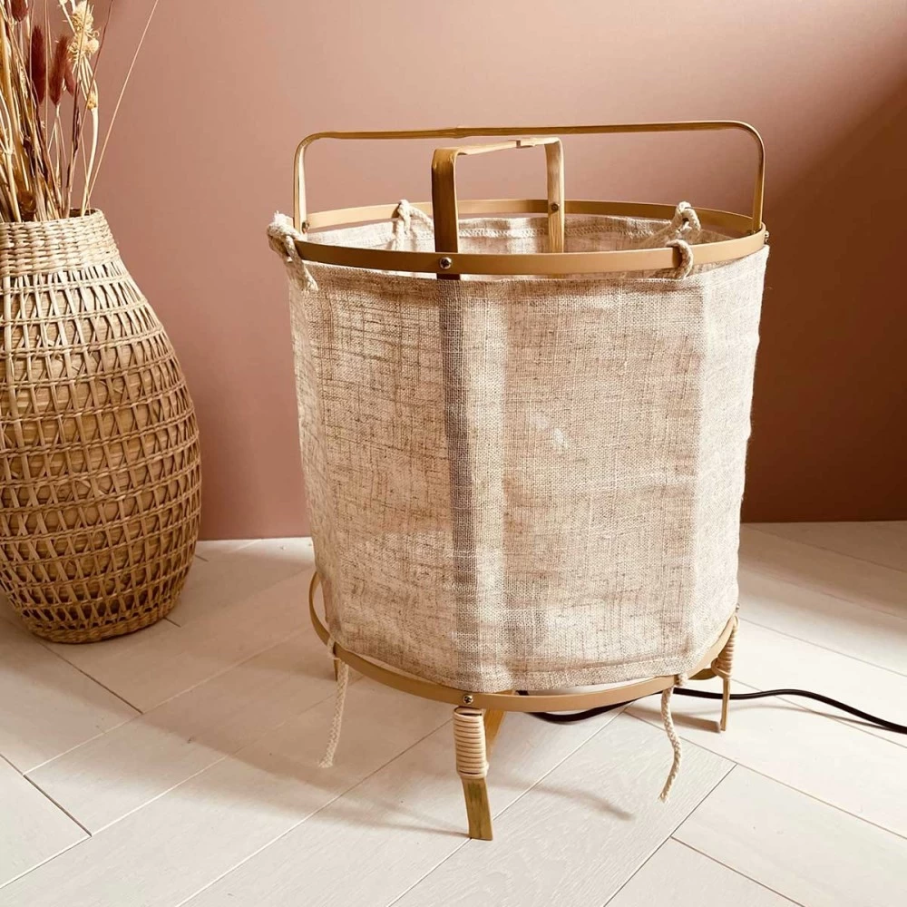 Lampe à Poser Goa Bambou Et Tissu Lin écru 5 Lampe à Poser Goa Bambou Et Tissu Lin écru – Image 3