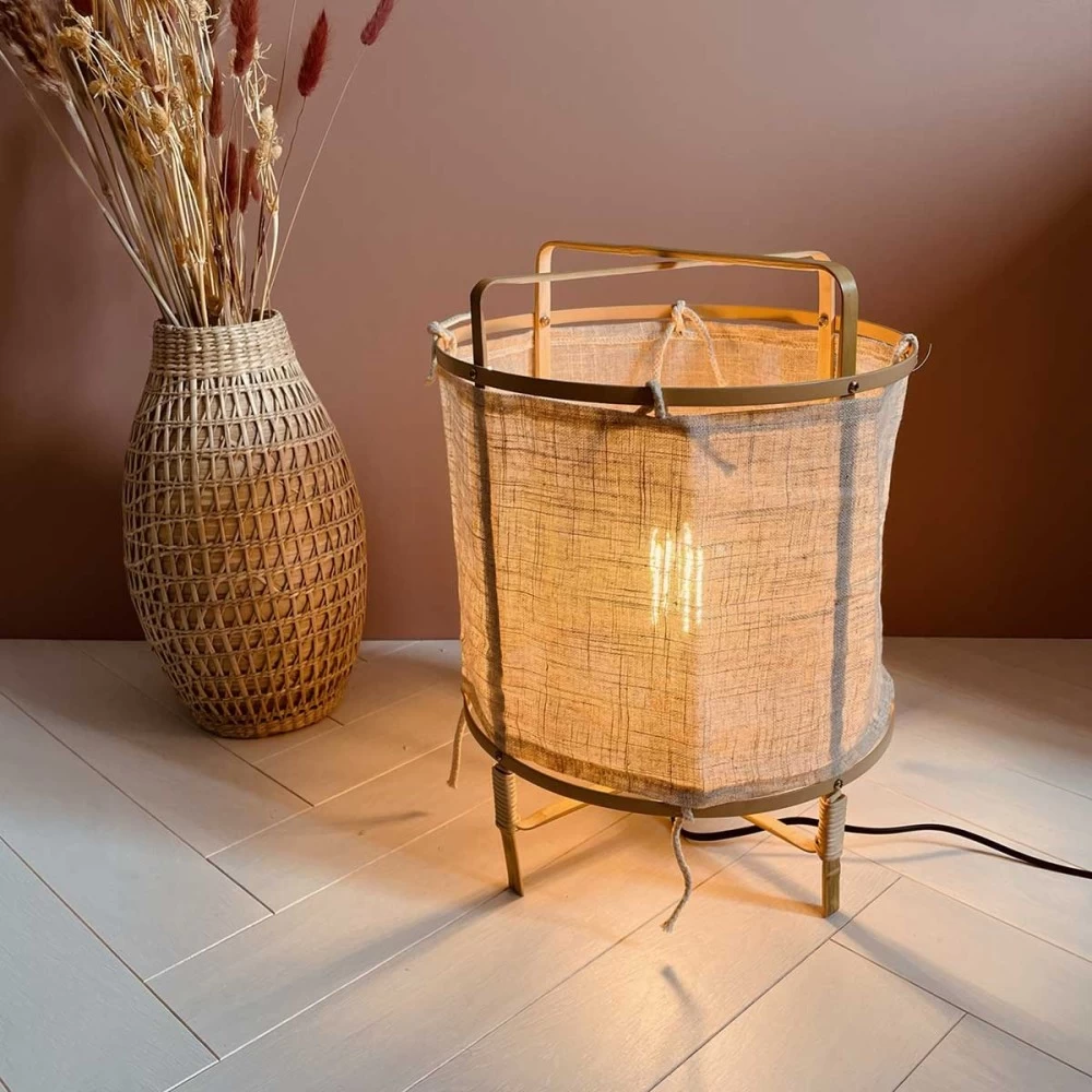 Lampe à Poser Goa Bambou Et Tissu Lin écru 3 Lampe à Poser Goa Bambou Et Tissu Lin écru