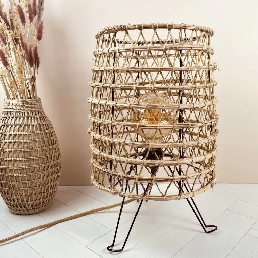 Lampe à Poser Naturelle En Bois De Palmier Dattier 5 Lampe à Poser Naturelle En Bois De Palmier Dattier – Image 3