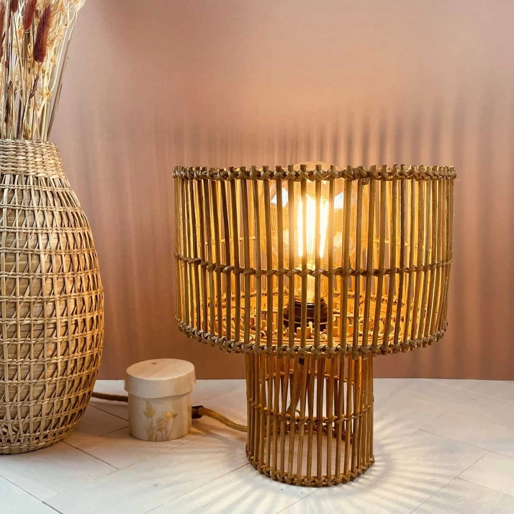 Lampe à Poser Naturelle En Rotin Marron 3 Lampe à Poser Naturelle En Rotin Marron