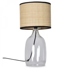 Lampe à Poser Avec Base En Verre Transparent Et Abat Jour Raphia