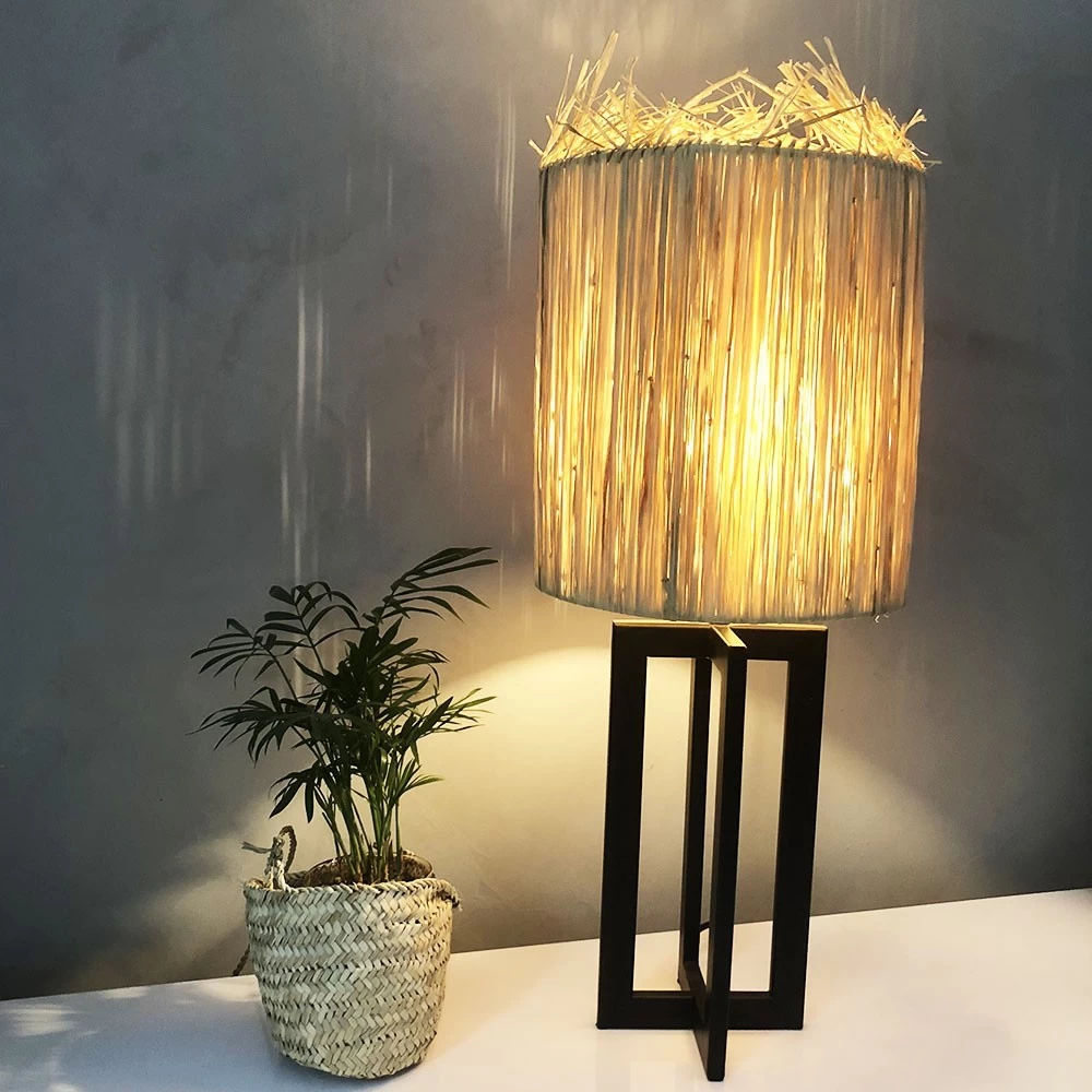 Lampe à Poser XL Avec Abat-jour En Raphia Fait Main - Hauteur 65 Cm 5 Lampe à Poser XL Avec Abat-jour En Raphia Fait Main - Hauteur 65 Cm – Image 3