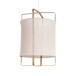 Lanterne Goa Suspendue Bambou Et Tissu Lin écru L