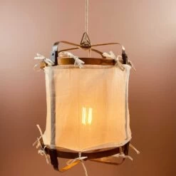 Lanterne Thaïlandaise Métal Et Tissu Beige Uni M -Décor Soldes lanterne thailandaise metal et tissu beige uni m 2