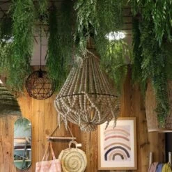 Lustre De Bali Avec Pampilles En Perles De Bois - Naturel 50 Cm