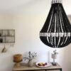 Lustre De Bali Fait Main En Perles De Bois Coloris Noir Et Blanc -Décor Soldes lustre de bali fait main en perles de bois coloris noir et blanc