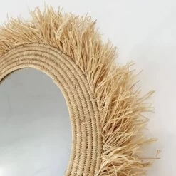 Miroir En Raphia XL Fait Main En Fibre Naturelle Avec Franges D. 60 Cm -Décor Soldes miroir en raphia naturel xl tresse franges d 60 cm 3
