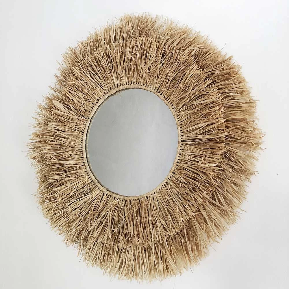 Miroir En Raphia XL Fait Main En Fibre Naturelle Avec Franges 5 Miroir En Raphia XL Fait Main En Fibre Naturelle Avec Franges – Image 3