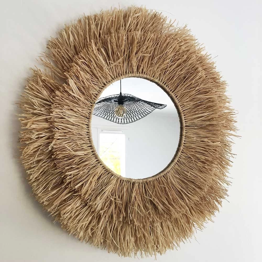 Miroir En Raphia XL Fait Main En Fibre Naturelle Avec Franges 3 Miroir En Raphia XL Fait Main En Fibre Naturelle Avec Franges