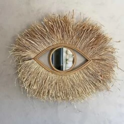 Miroir Oeil En Raphia XL 75 Cm En Fibre Naturelle Avec Franges -Décor Soldes miroir oeil raphia fibre naturelle avec franges 1