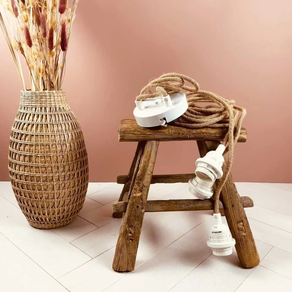 Monture 3 Cordes E27 Avec Douilles Thermoplastiques Blanches Et Fil Corde 7 Monture 3 Cordes E27 Avec Douilles Thermoplastiques Blanches Et Fil Corde – Image 5