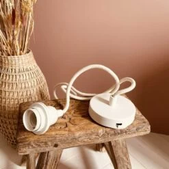 Monture E27 Avec Douille Thermoplastique Blanche Et Fil Corde Coton