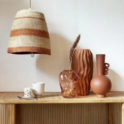 Abat Jour Pour Lustre En Herbier à Rayures Terracotta - Opjet Paris -Décor Soldes suspension abat jour en herbier a rayures terracotta opjet paris 1