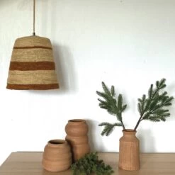 Abat Jour Pour Lustre En Herbier à Rayures Terracotta - Opjet Paris -Décor Soldes suspension abat jour en herbier a rayures terracotta opjet paris 3