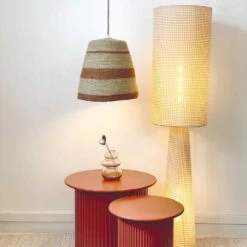 Abat Jour Pour Lustre En Herbier à Rayures Terracotta - Opjet Paris -Décor Soldes suspension abat jour en herbier a rayures terracotta opjet paris 5