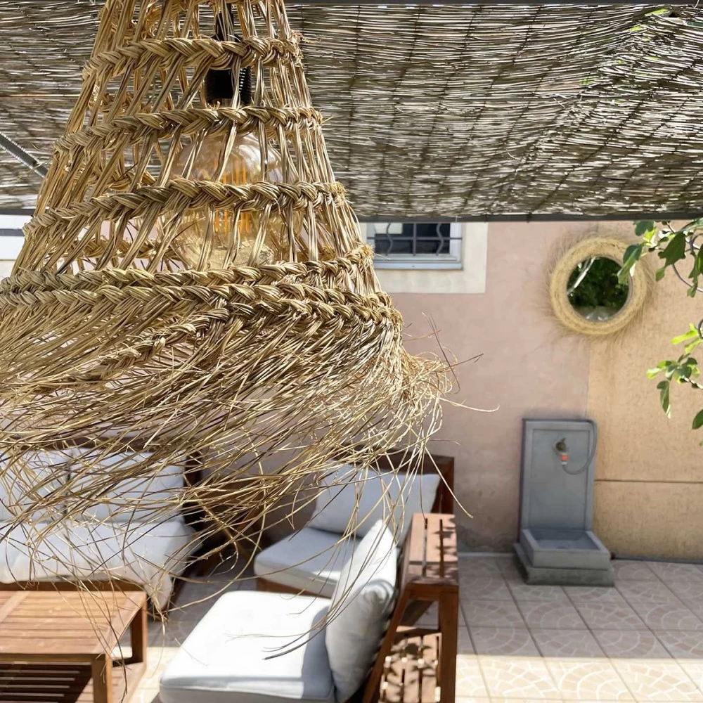 Abat Jour Pour Lampe Ajouré Forme Allongée En Paille Naturelle Tressée 5 Abat Jour Pour Lampe Ajouré Forme Allongée En Paille Naturelle Tressée – Image 3