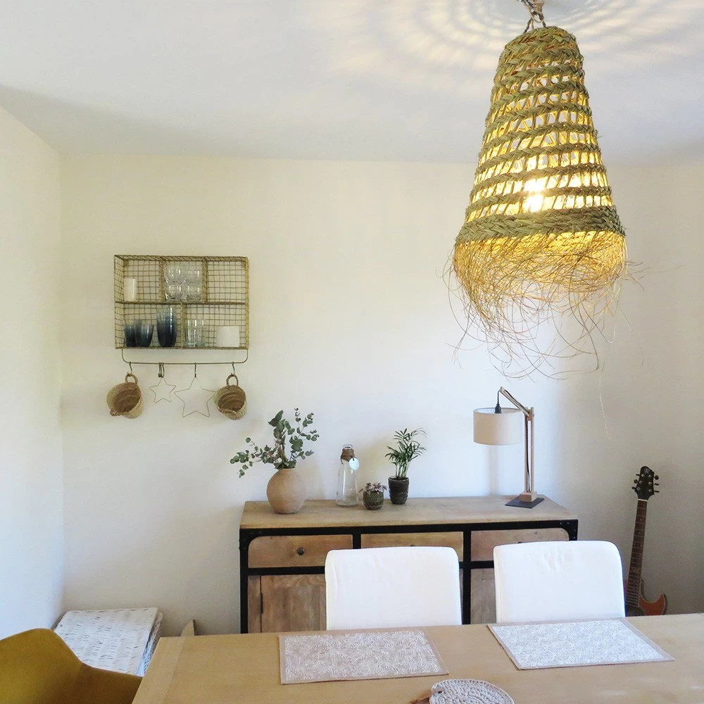 Abat Jour Pour Lampe Ajouré Forme Allongée En Paille Naturelle Tressée 7 Abat Jour Pour Lampe Ajouré Forme Allongée En Paille Naturelle Tressée – Image 5